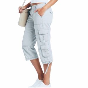 Y2K Vintage GUESS Light Gray Cargo Capris Size 30 Stretch Utility Pants Women’s